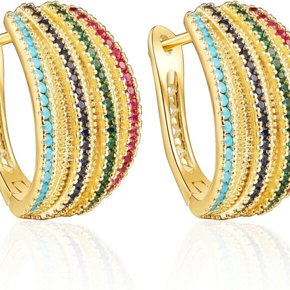 Jewelry - Gold Hoop Earrings Women 14K Gold Plated Dangle Chunky Medium Hoops